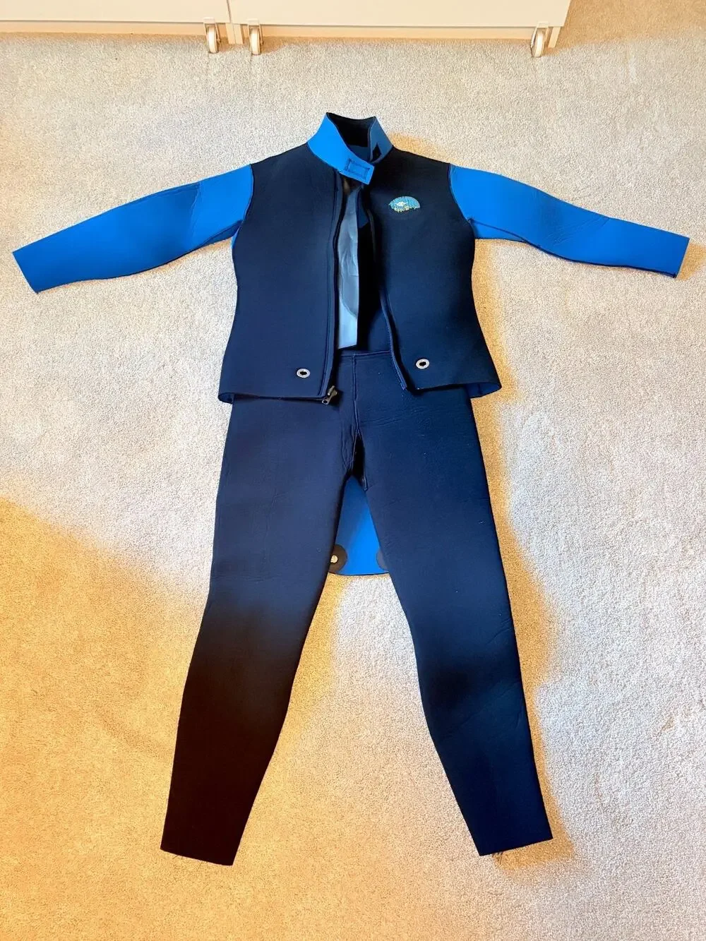 Scuba Wetsuit Sea Ray 2 Piece Neoprene Beavertail Long John Blue Black MEDIUM